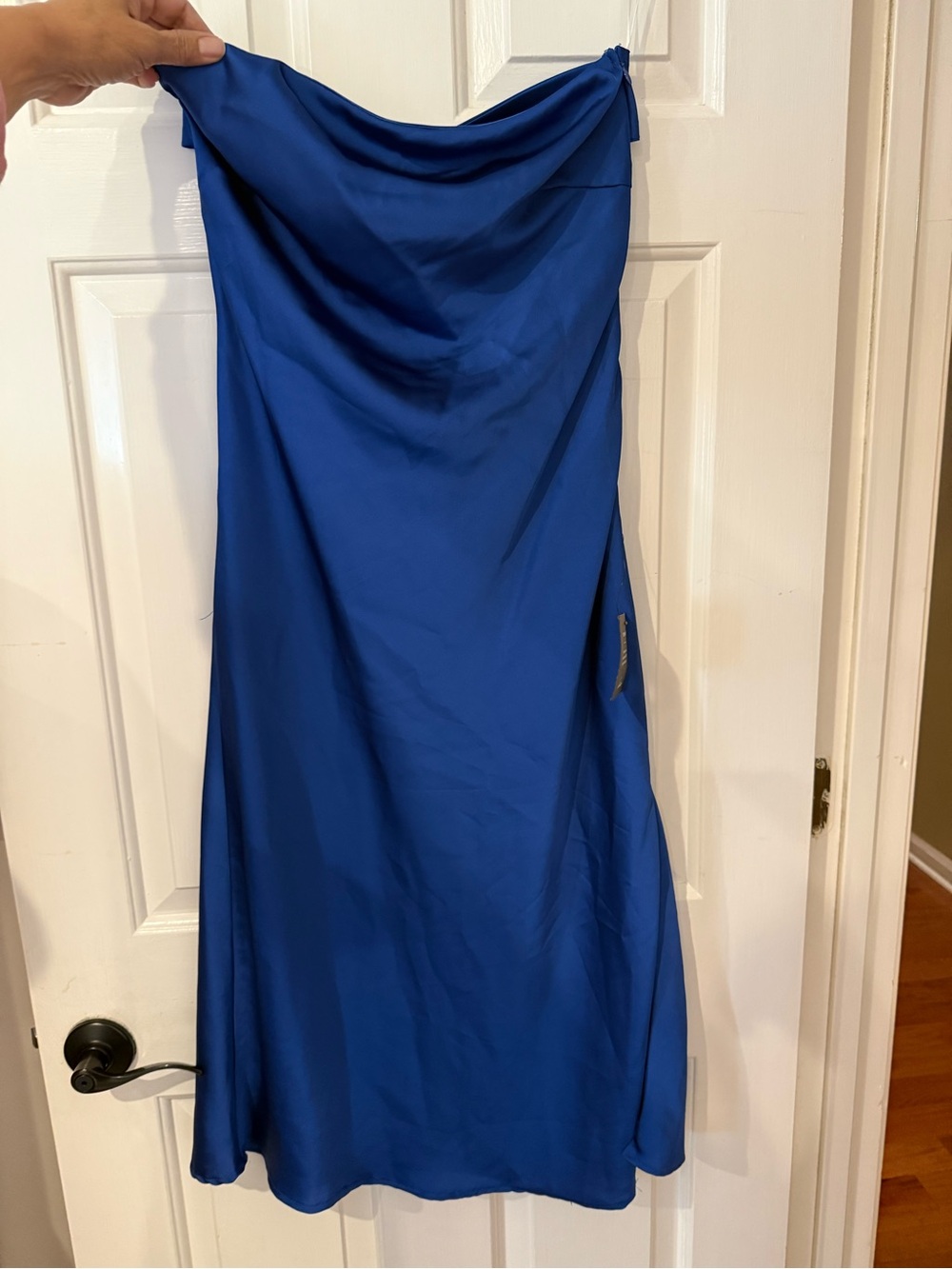 Lulu's Strapless Royal Blue Satin Gown